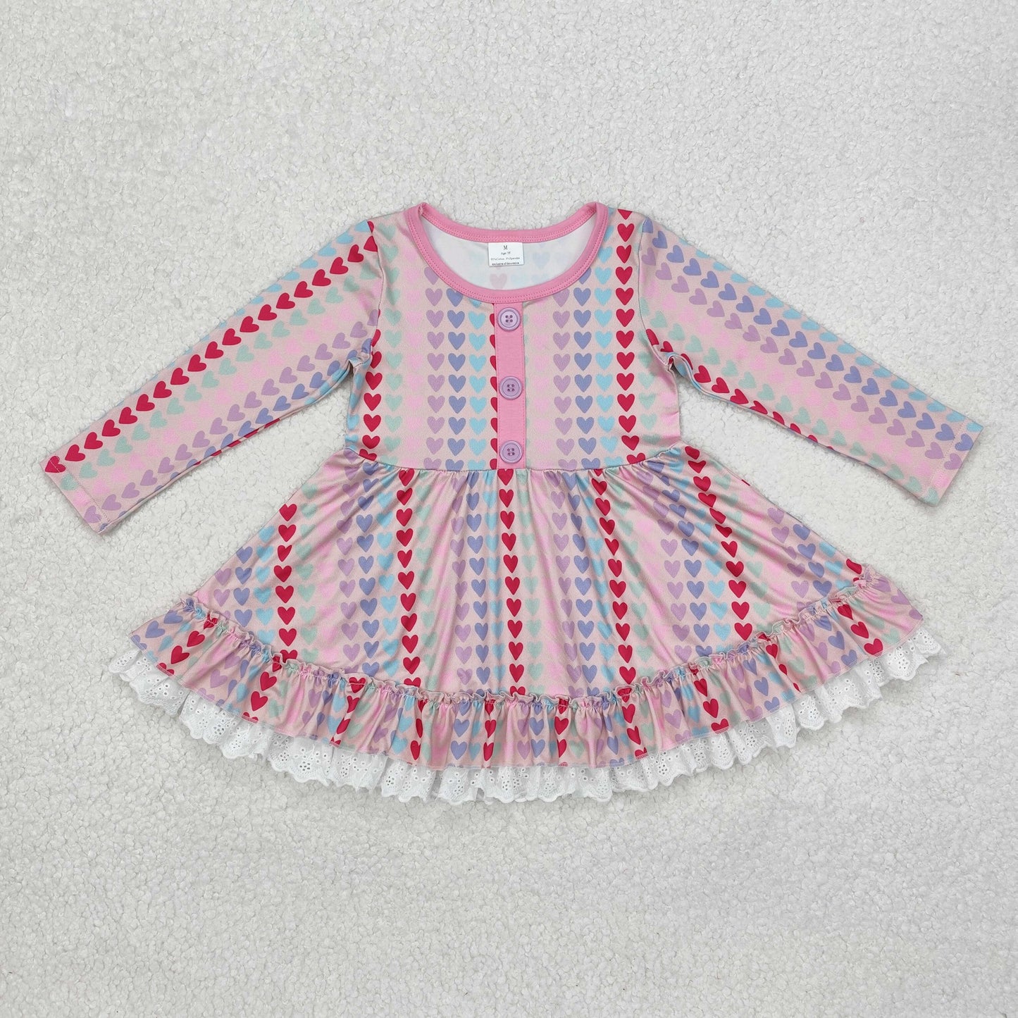 GLD0877 baby Girls Valentine heart long sleeve Dress