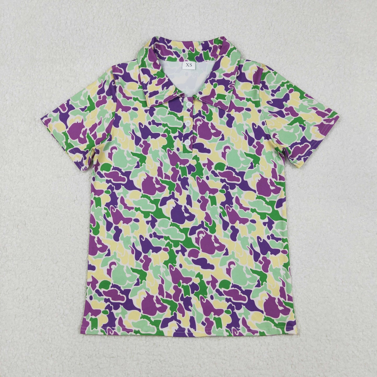 BT1452 Adult men Mardi Gras short sleeve button shirt top