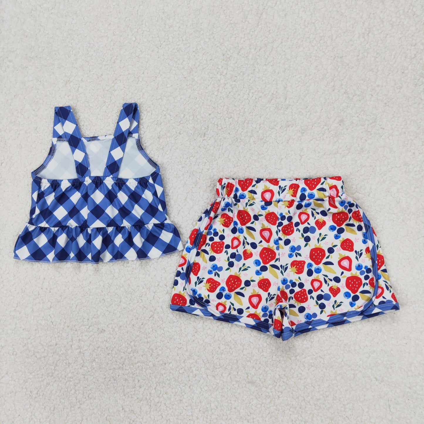 GSSO2025 girls blue checkered strawberry shorts outfits