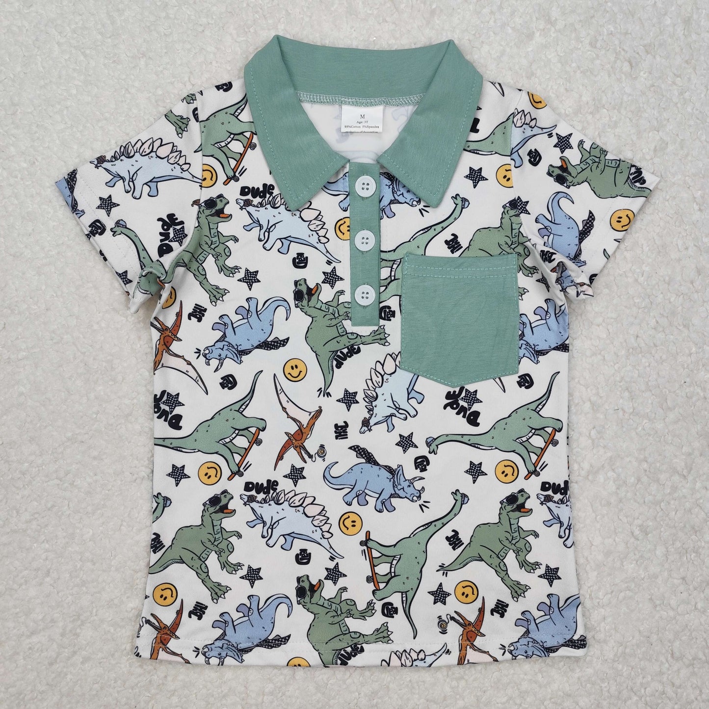 BT1133 baby dinosaur pocket green short sleeves top
