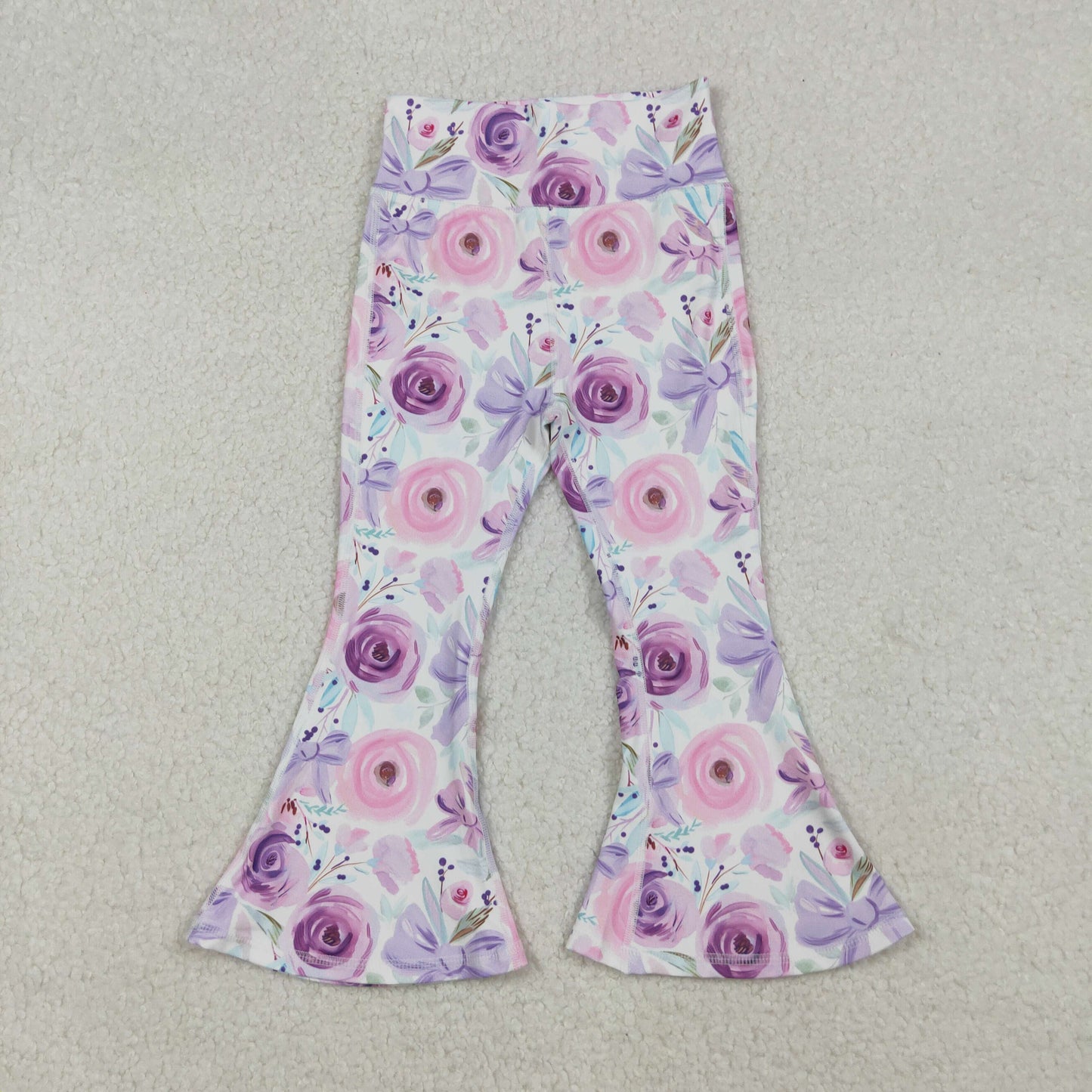 P0774 baby girls purple bow flower long pant yoga