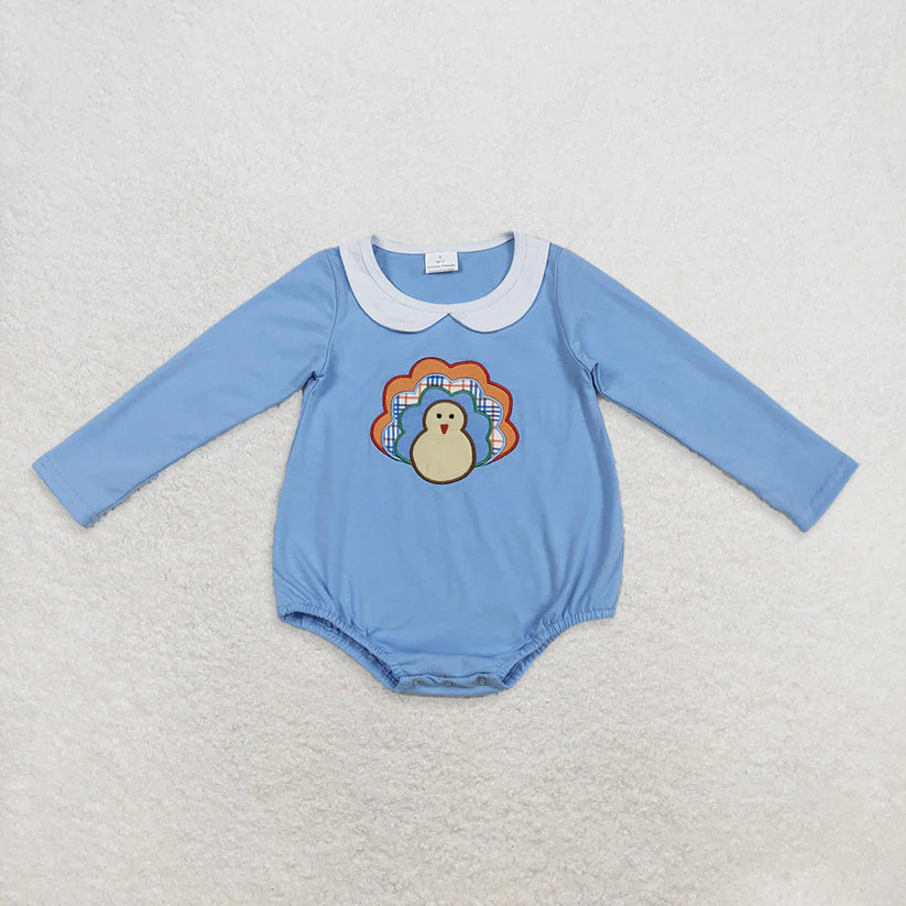 Matching Baby Thanksgiving turkey pink blue clothing embroidery