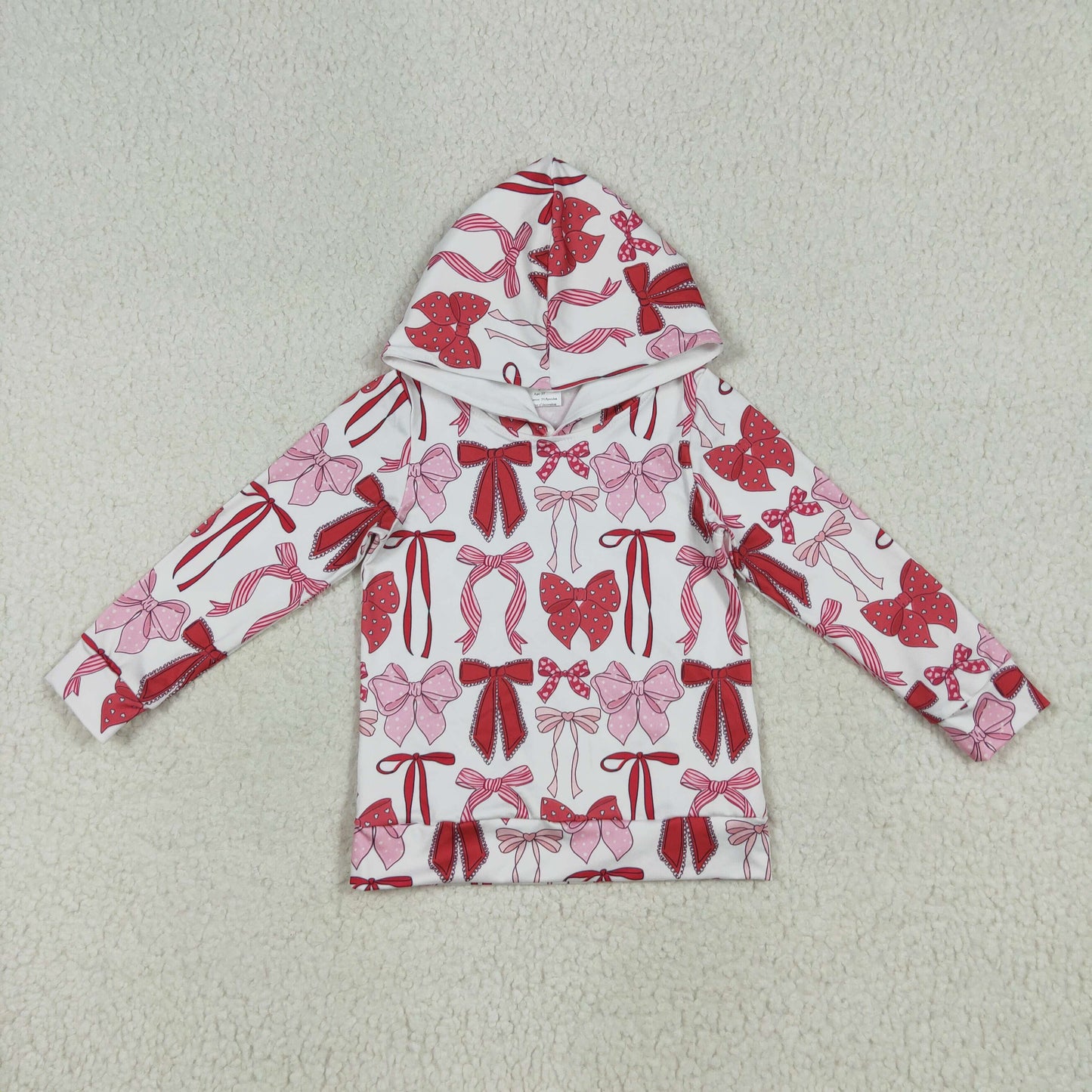 GT1059 baby girls pink red bow hoodies top