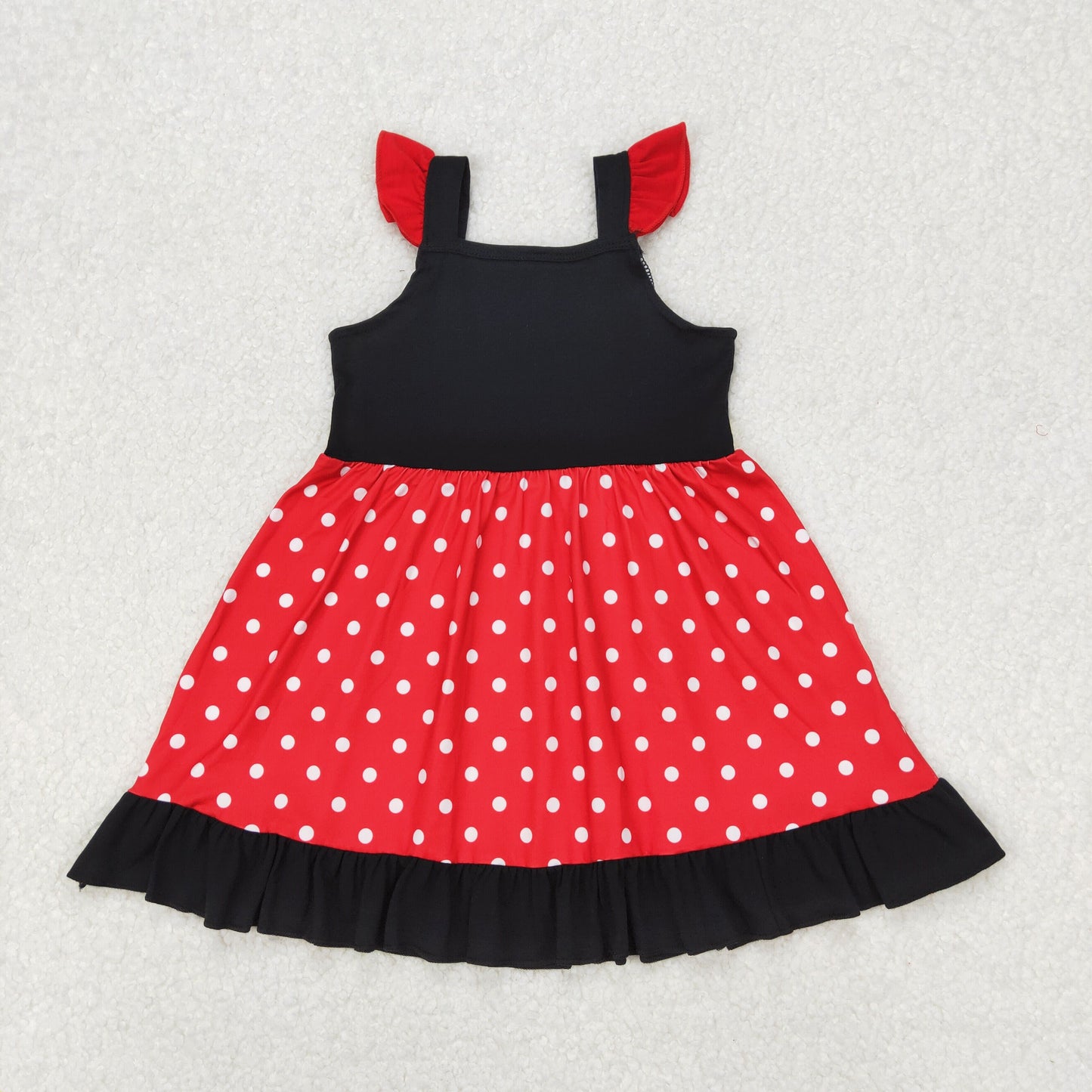 GSD1878 baby Girls red flying sleeve black red dot Dress