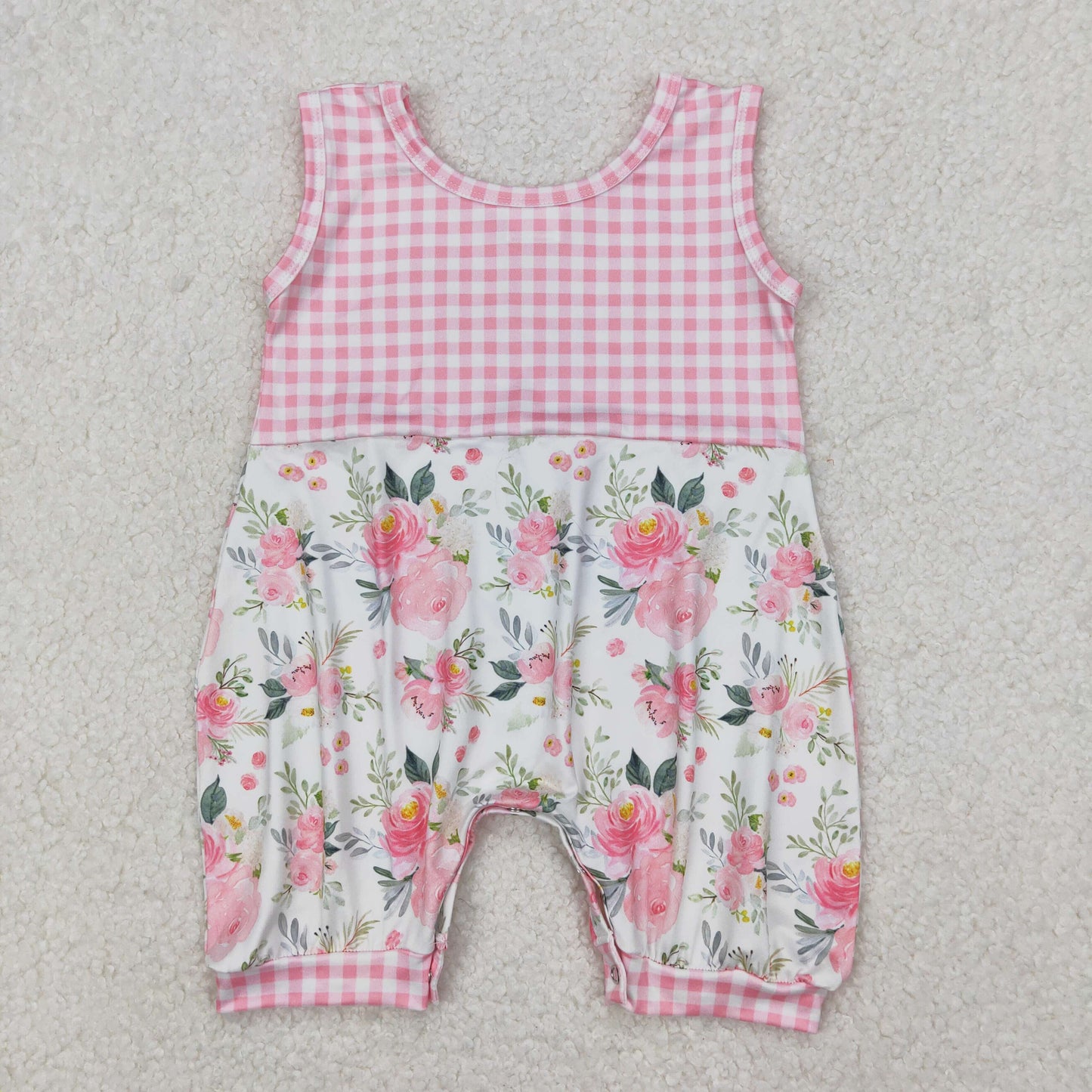 SR2678 Baby pink checkered flower romper