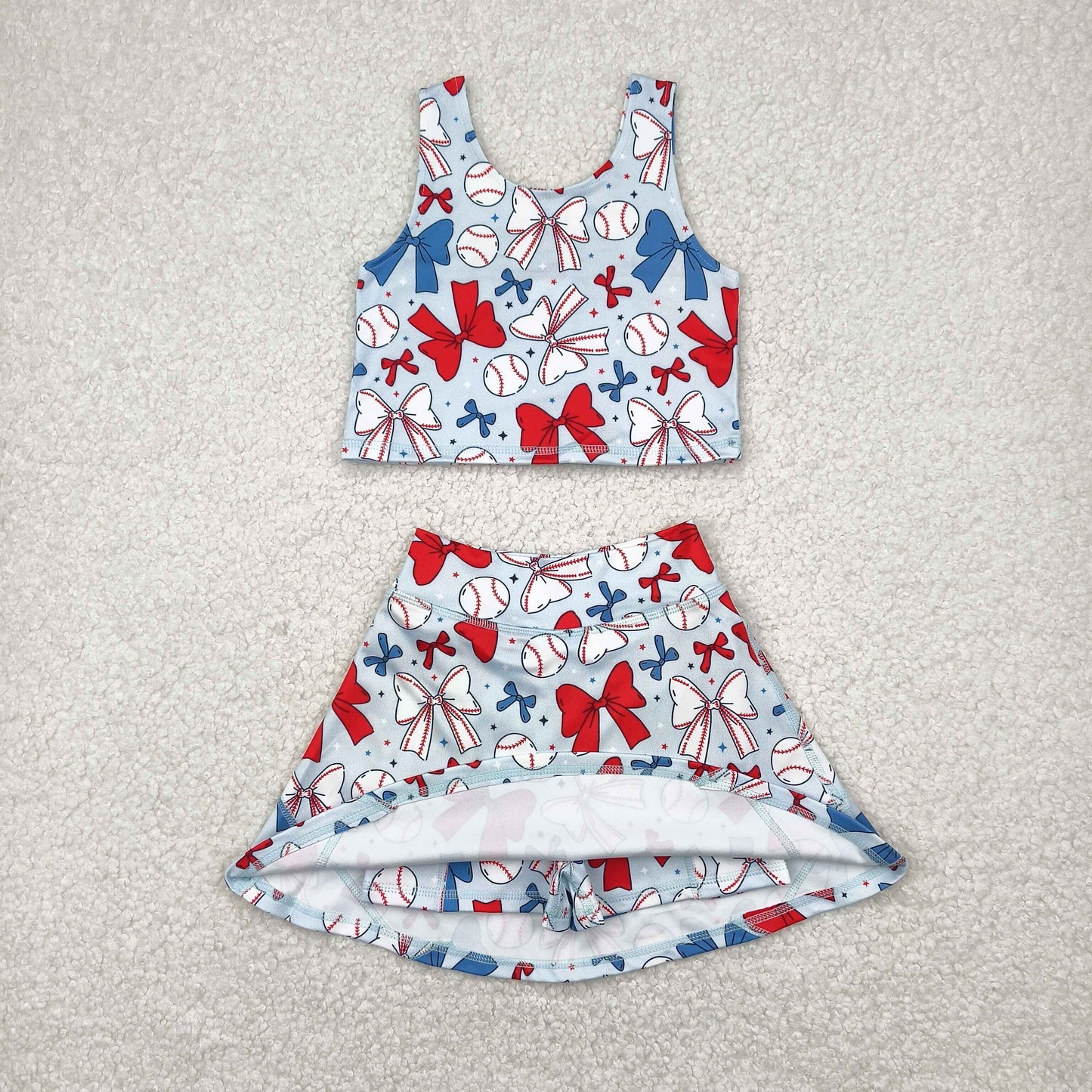 GSD2151 girls July Fourth bow skirt outfits yoga