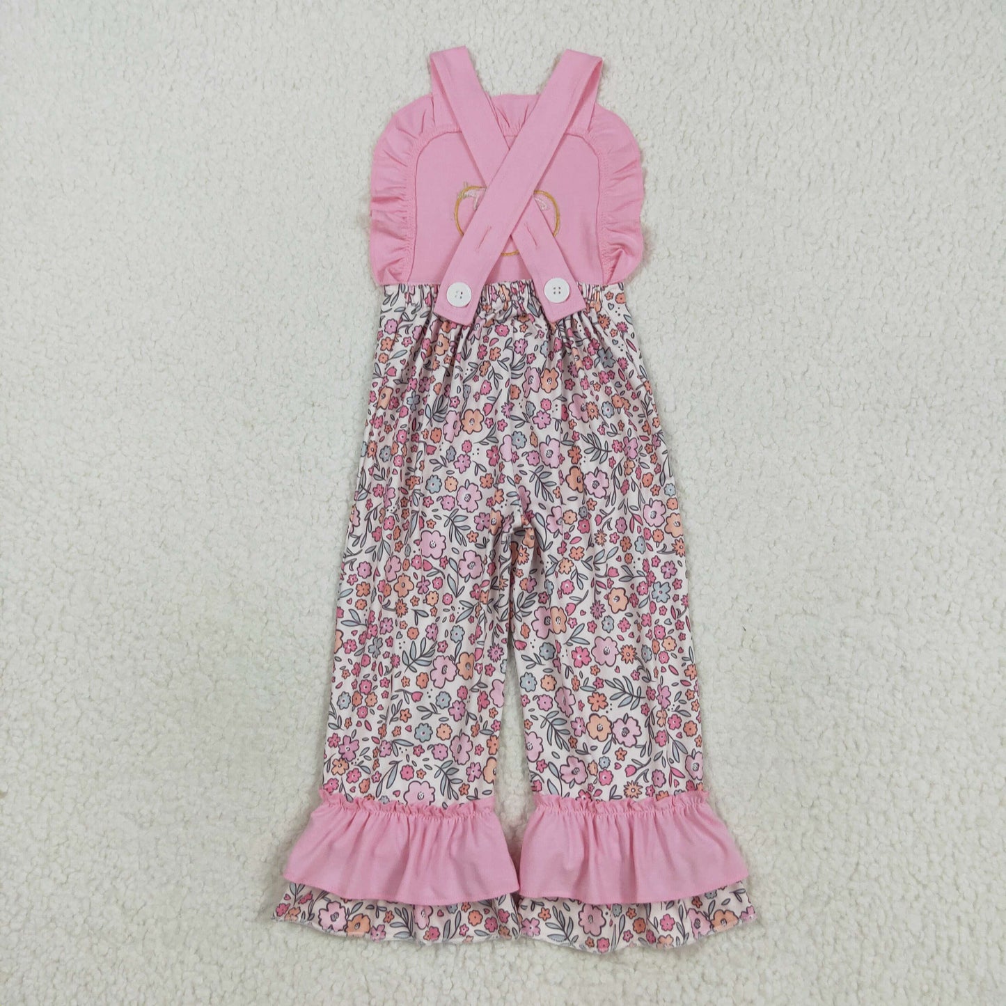 SR3176 baby girls Halloween pumpkin pink flower floral Jumpsuit embroidery