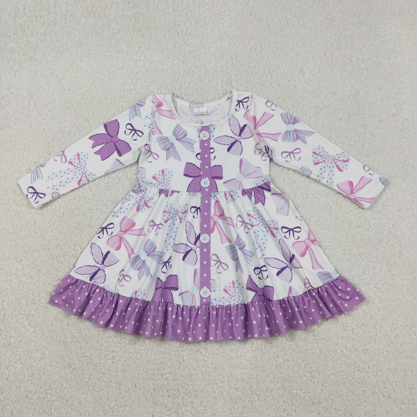 GLD1271 toddler clothes purple bows baby girl winter dress