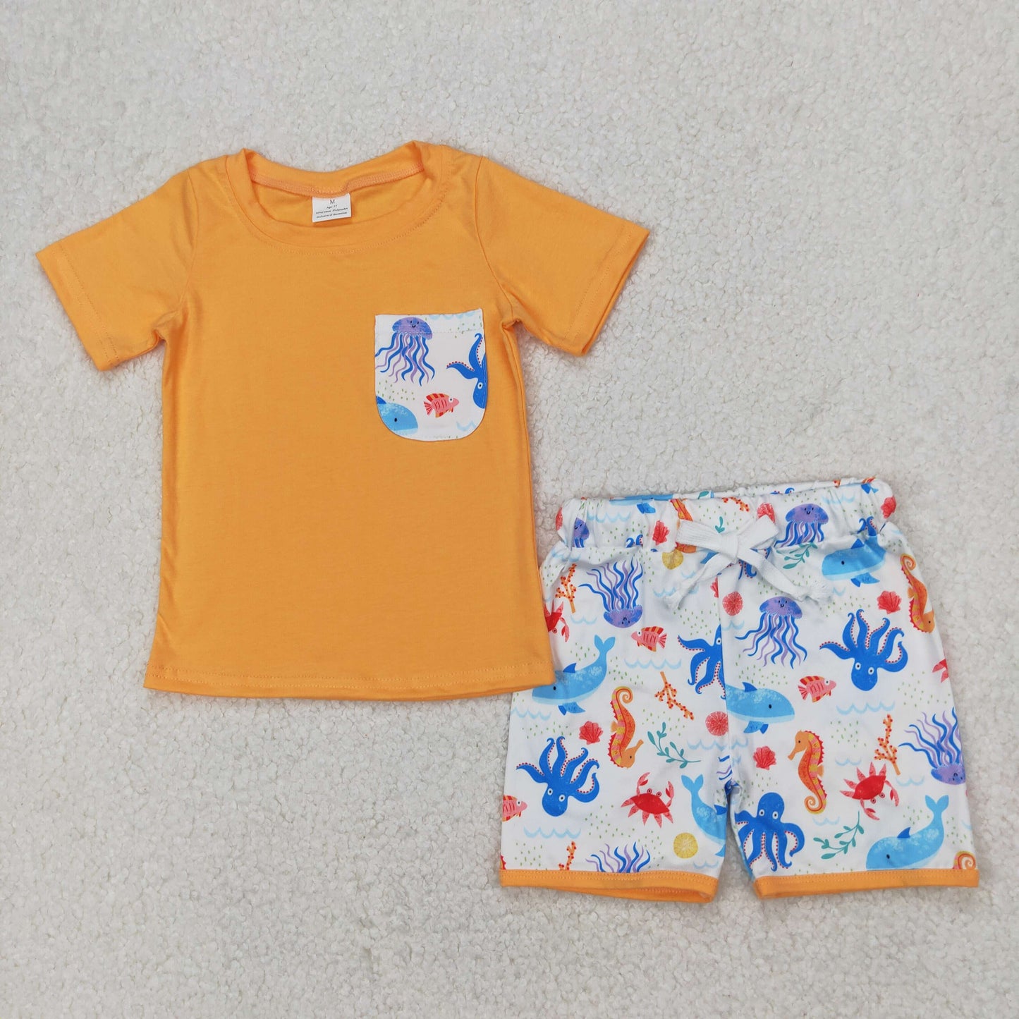 BSSO1299 Boys orange pocket seahorse shorts outfits
