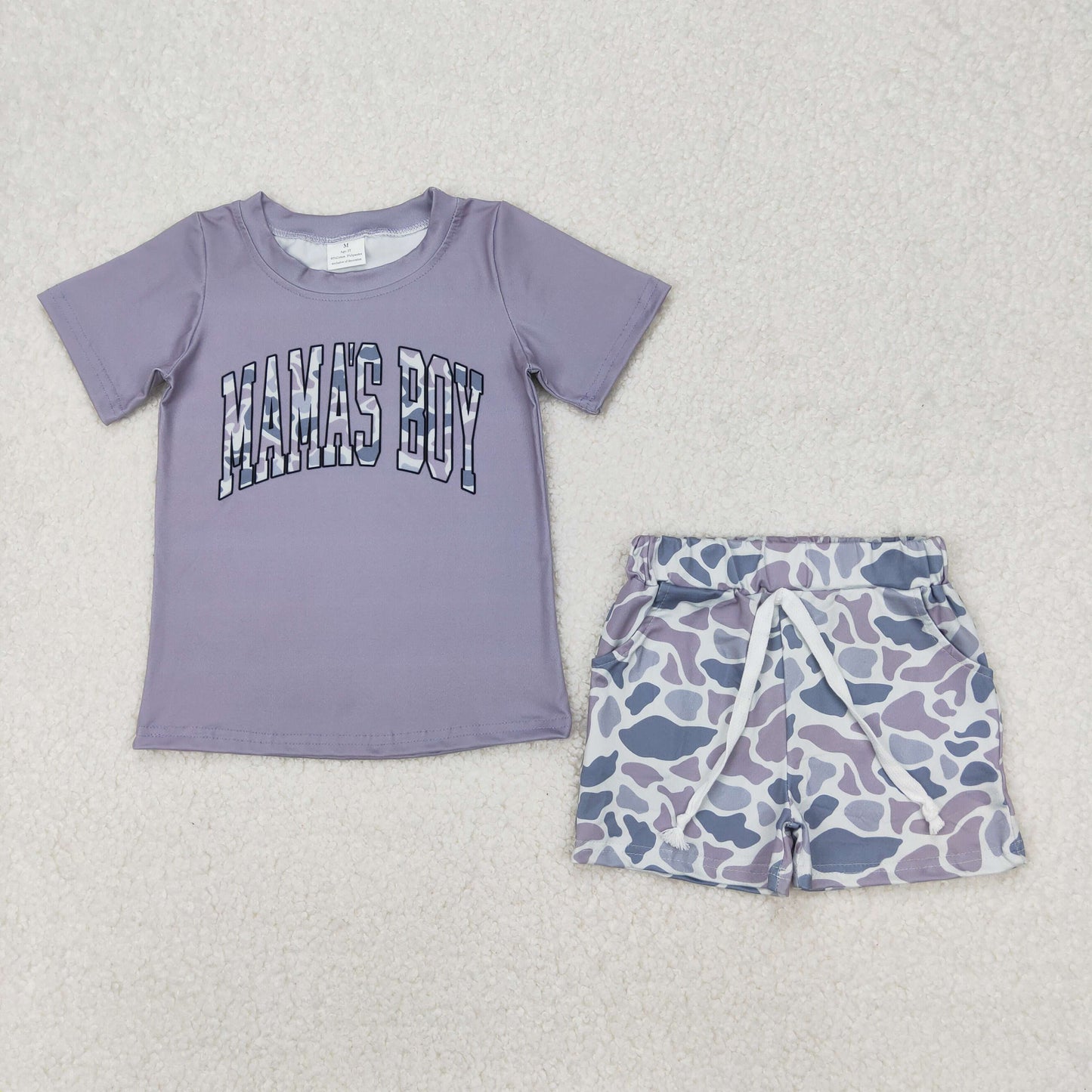 BSSO1347 Boys MAMA'S BOY grey camo shorts outfits