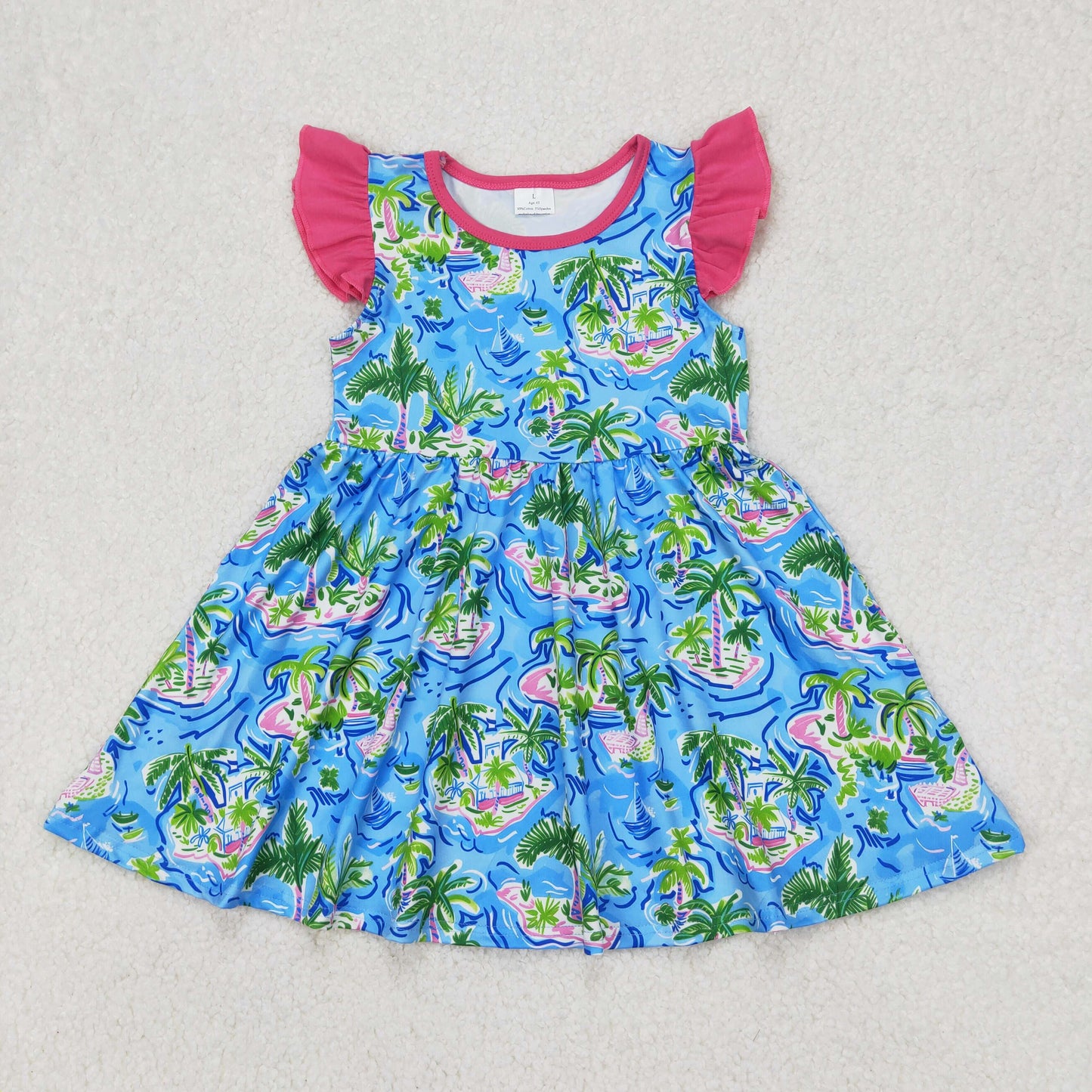 GSD1928 girls rose flying sleeve blue green Dress