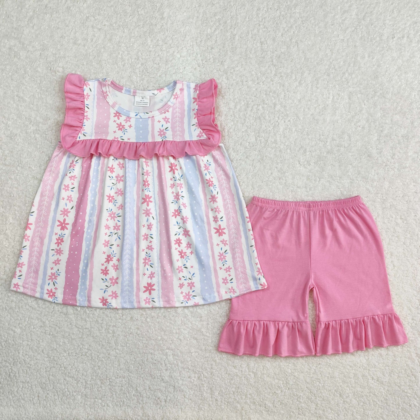 GSSO2012 girls pink floral sleeveless shorts outfits