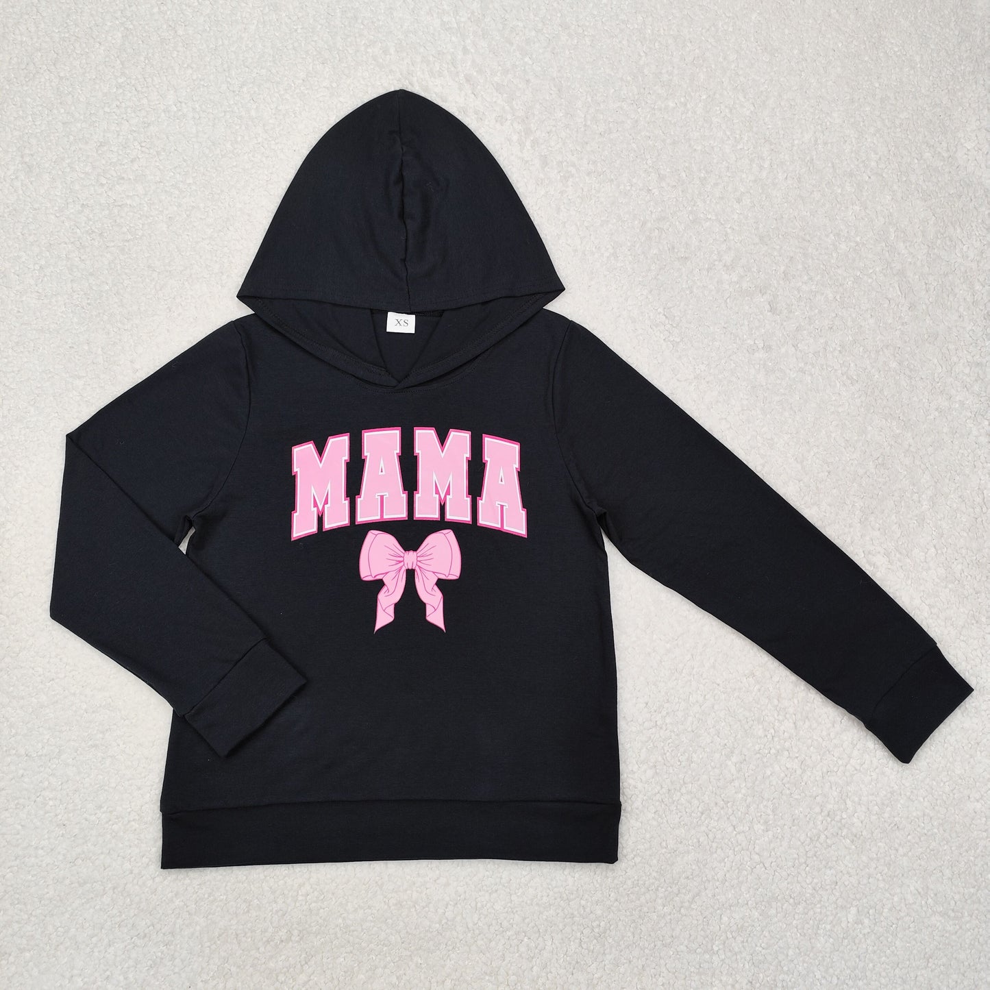 GT0901 Adults pink vinyl Mama bow black Hoodie top