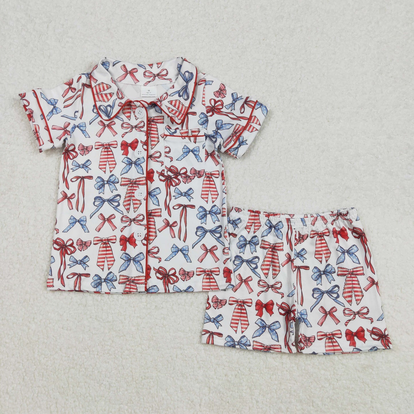 GSSO1966 girls July Fourth red blue bow shorts pajamas