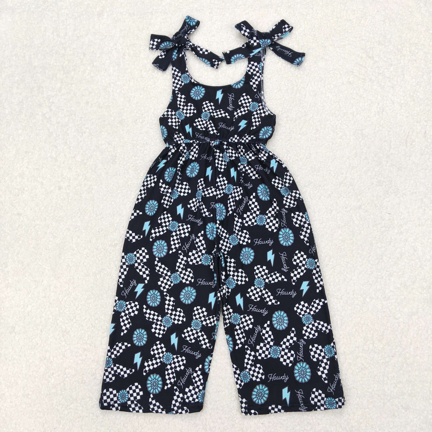 SR2466 Girls black blue bow Jumpsuit