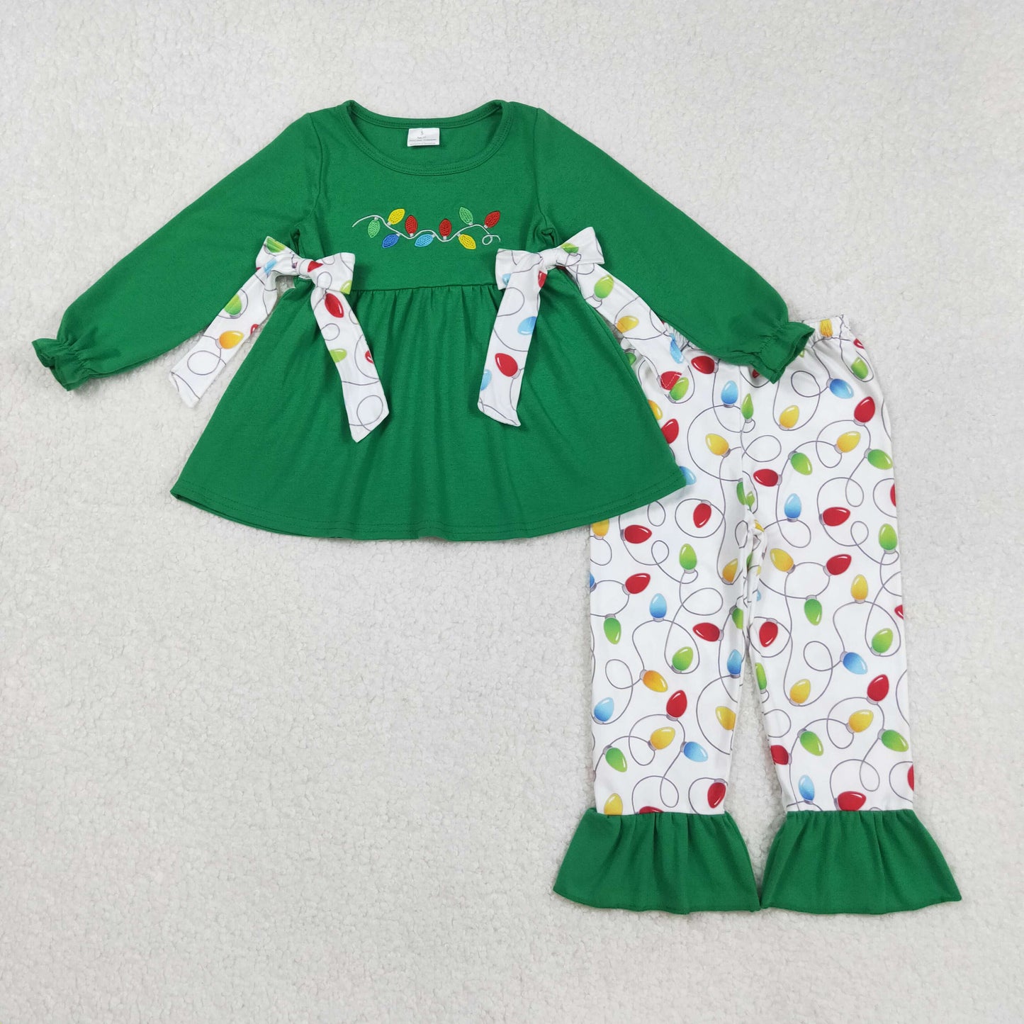 GLP2491 baby girls Christmas Colored lanterns bow green floral outfits embroidery