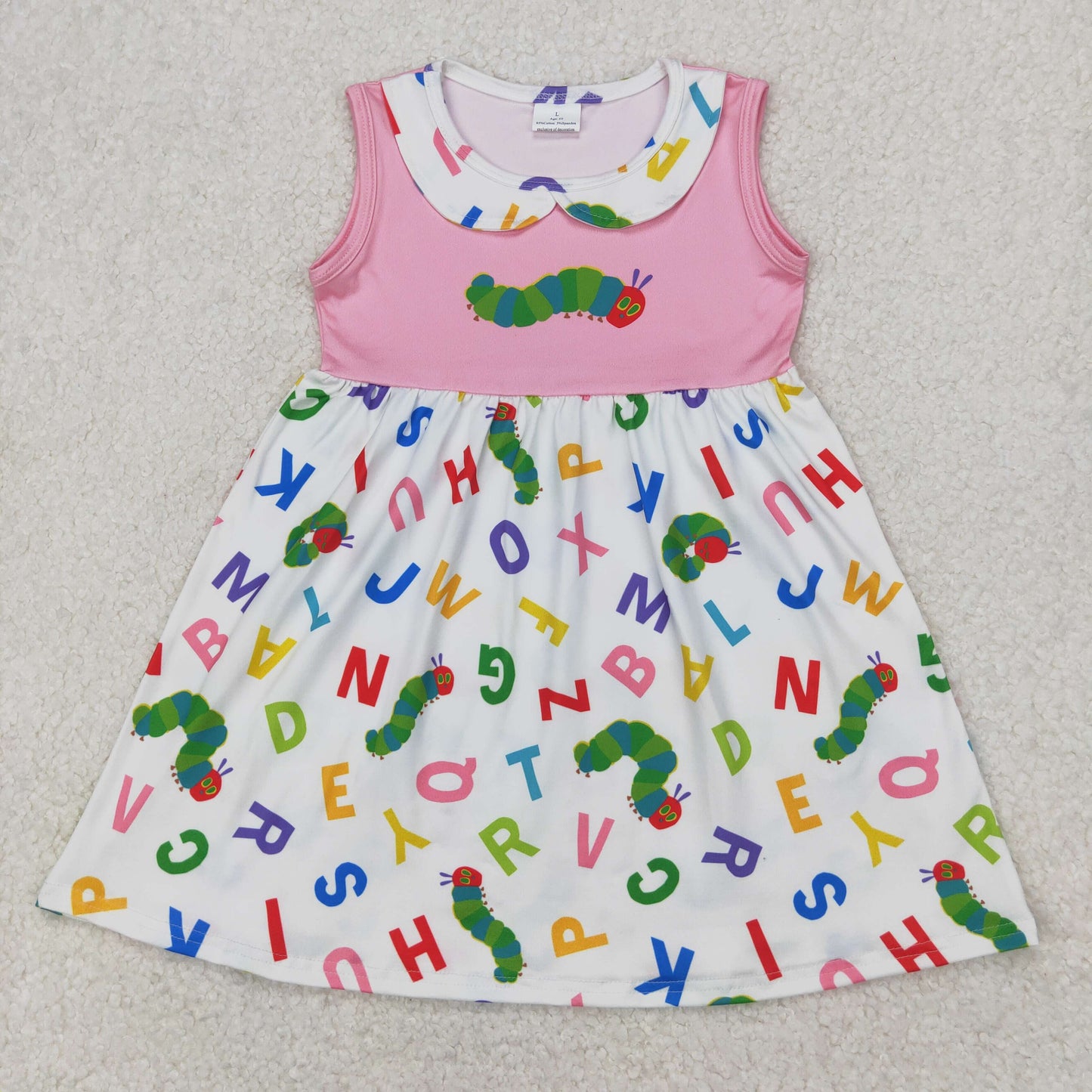 GSD2152 girls Back To School pink sleeveless caterpillar letter Dress