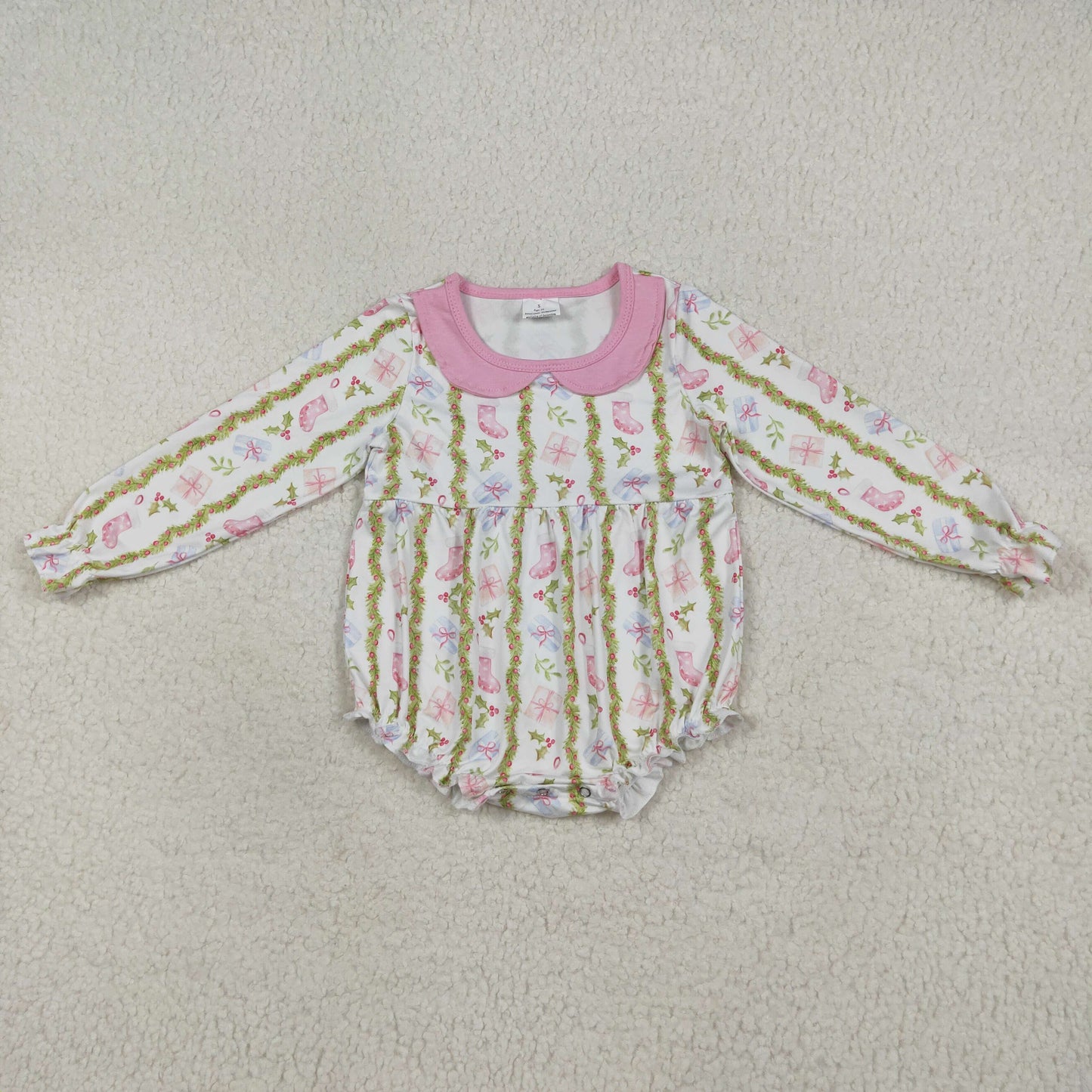 LR2324 baby girls long sleeve pink collar Socks romper