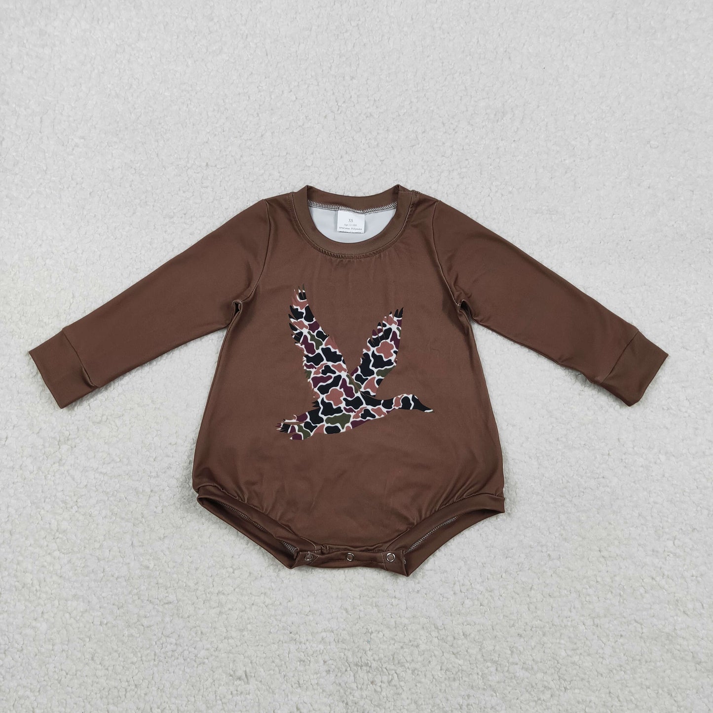 LR2777 baby girls camo duck brown long sleeves romper