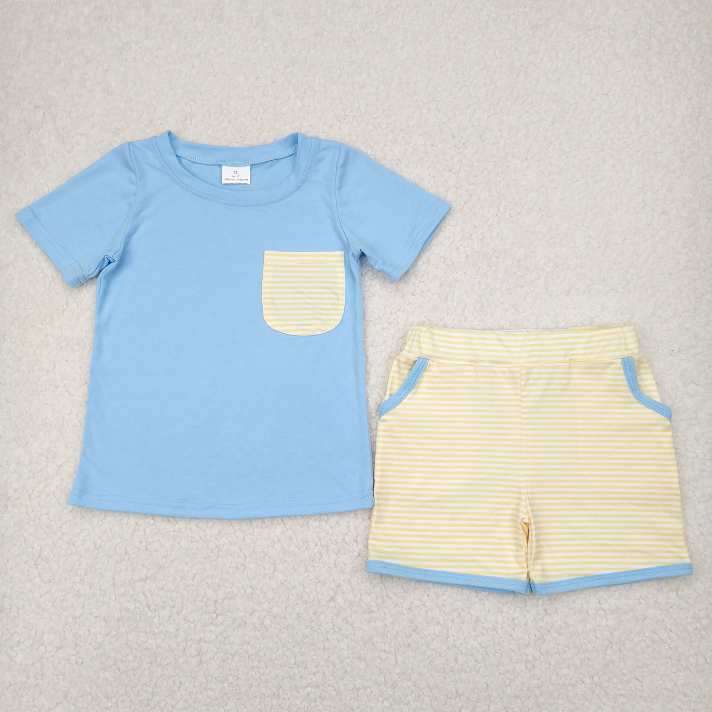 BSSO1393 Boys blue pocket yellow stripe shorts outfits