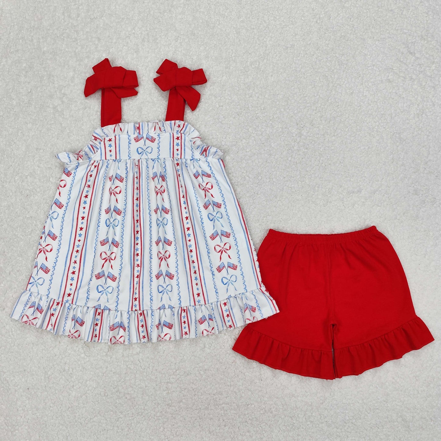 GSSO1786 girls July Fourth red shorts outfits