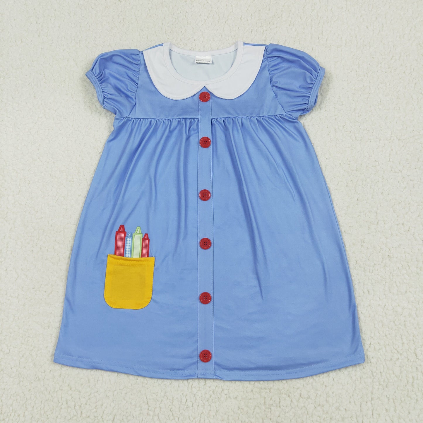 GSD1821 baby Girls Back To School pink Pencil puff sleeve blue Dress