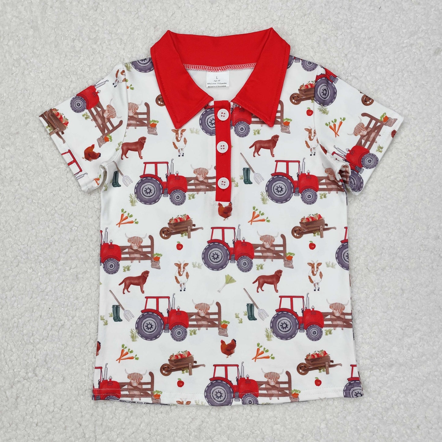 BT1043 baby boys farming red short sleeves top