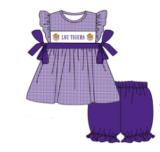 MOQ 3 Custom design baby girls LSU team outfits