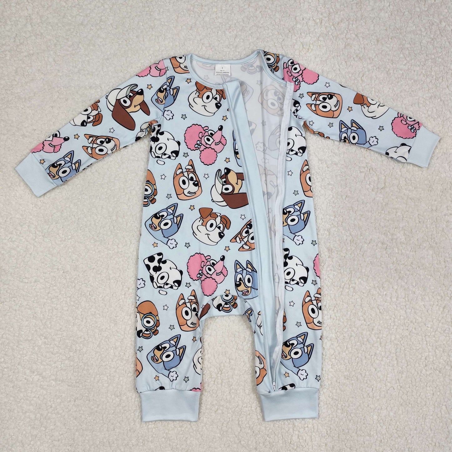 LR2062 baby boys blue cartoon dog winter zipper rompe