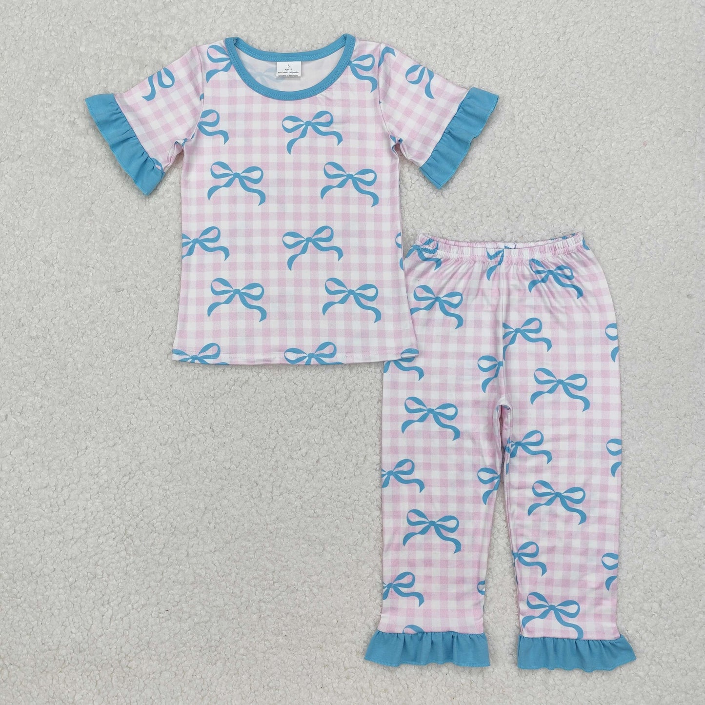 GSPO1736 baby Girls blue bows pajamas
