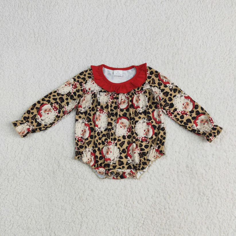 Matching Baby girls Christmas Santa Leopard outfits long sleeves