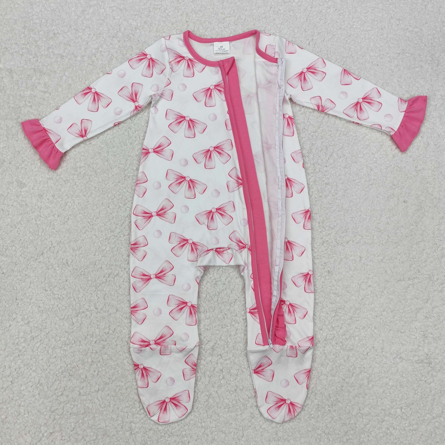 LR1770 Baby girls pink bows zipper romper