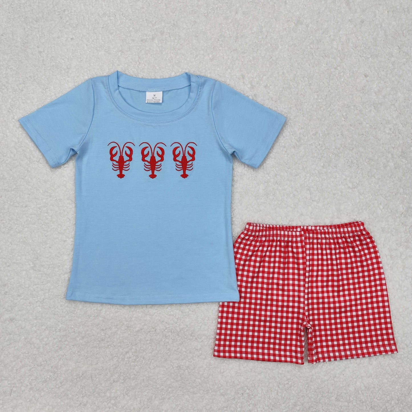 BSSO1161 Boys blue red crawfish plaid shorts Outfits embroidery