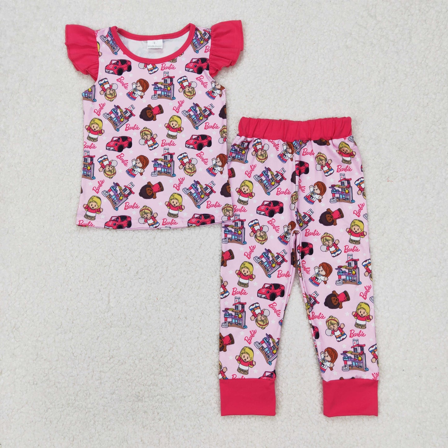 GSPO1996 baby girls flying sleeve pink rose cartoon pajamas