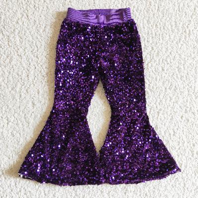 P0032 Girls purple Sequin Bell Bottom Pants