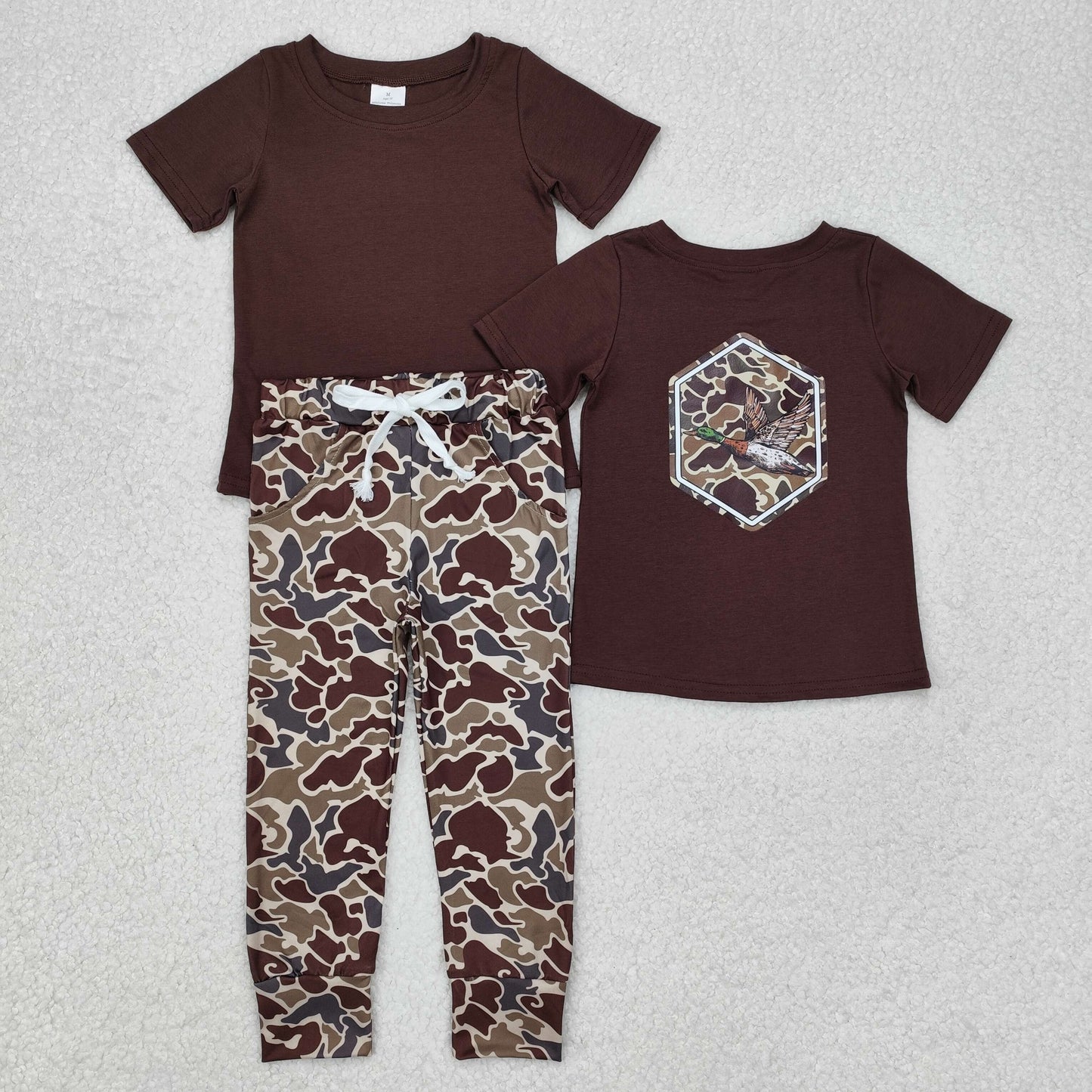 BSPO0525 Boys Brown vinyl duck cam long pant outfits