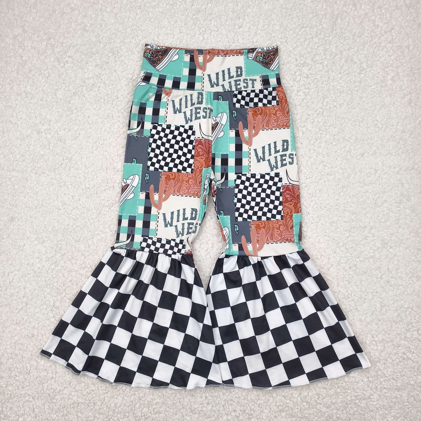 P0751 baby girls white black checkered long pant
