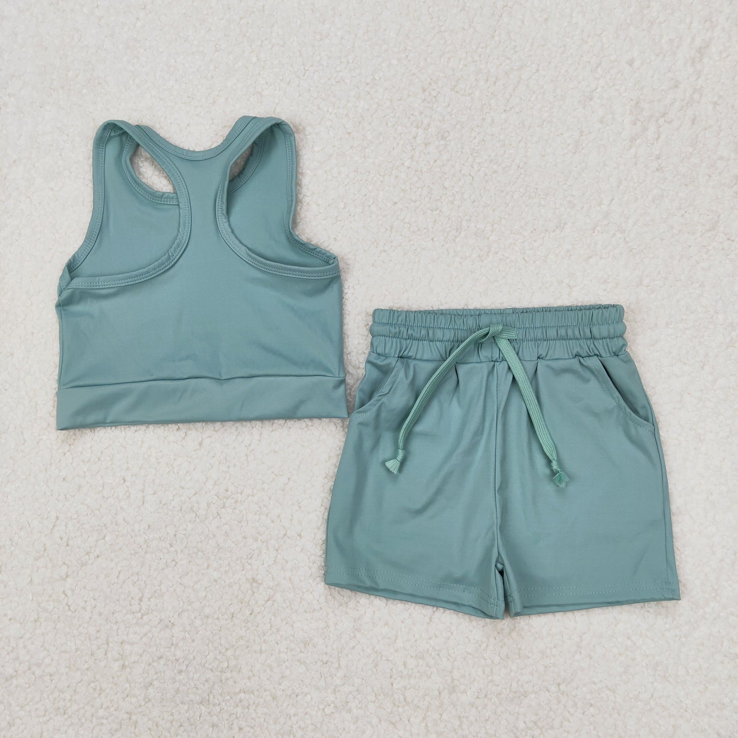 GSSO2133 baby girls green sleeveless shorts outfits Yoga
