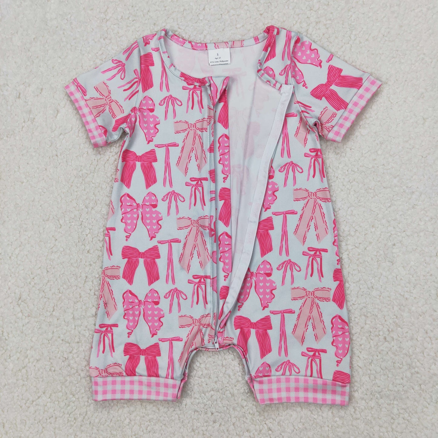 SR2771 Baby girls pink rose short sleeve zipper romper