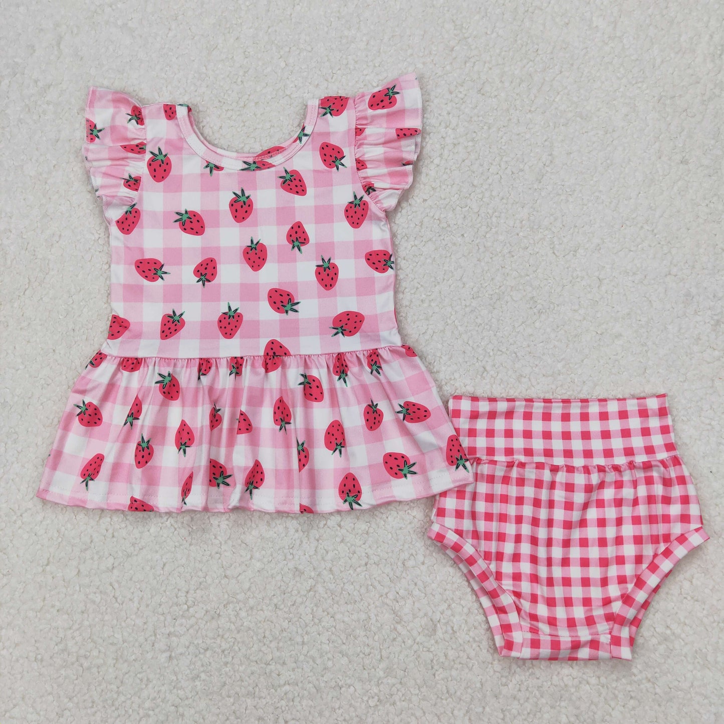 GBO0264 Girls Pink Plaid Bummies Set