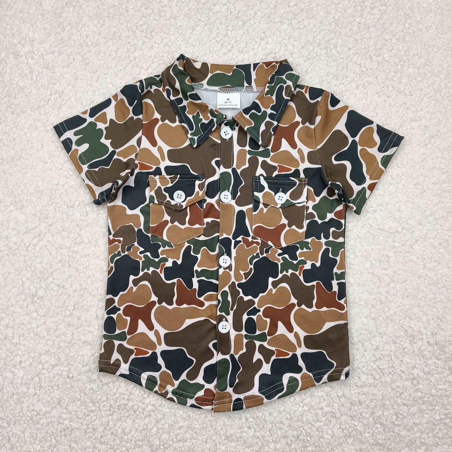 BT1200 baby boys short sleeve pocket brown camo shirt top