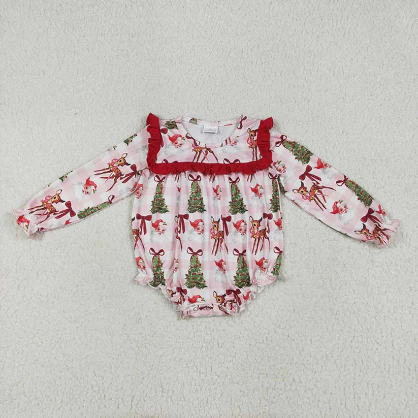 Matching Baby girls Christmas deer red outfits long sleeves
