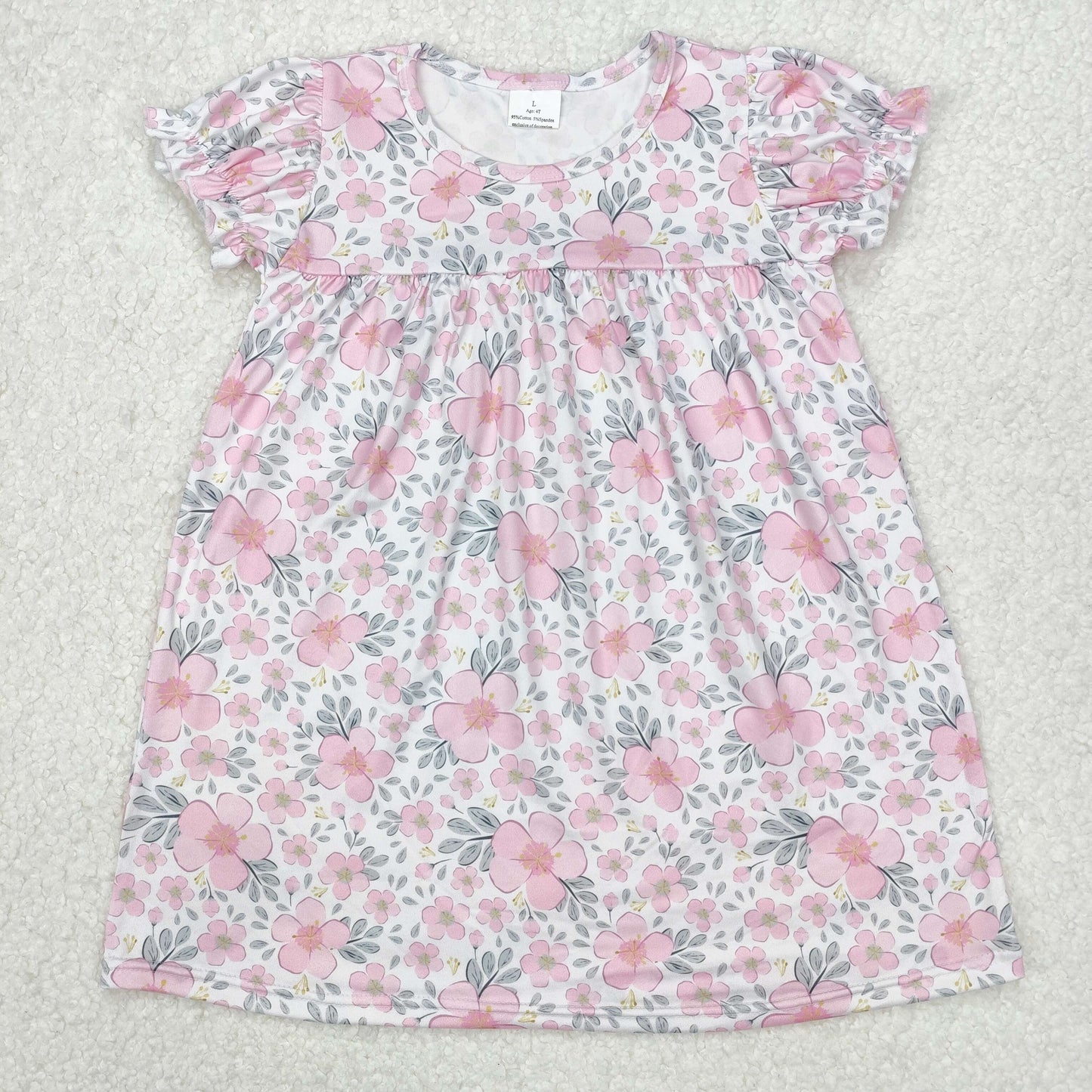 GSD2026 girls puff sleeve pink flower Dress