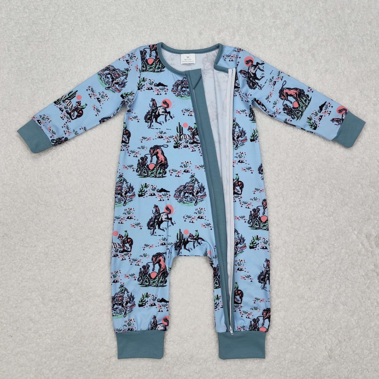 LR1578 Baby boys blue cowboy zipper romper
