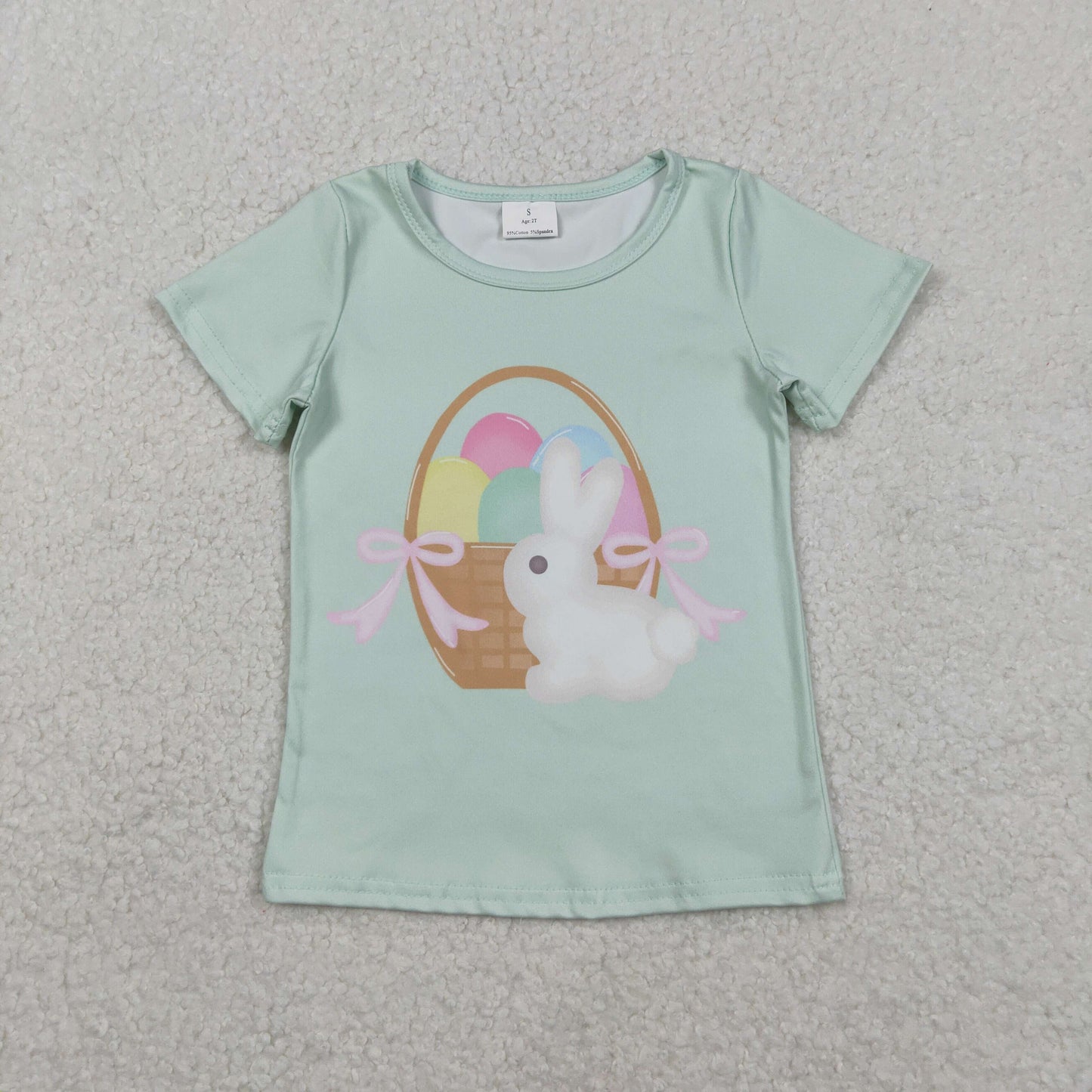 GT1396 Girls Easter bunny egg green short sleeve T-shirt top