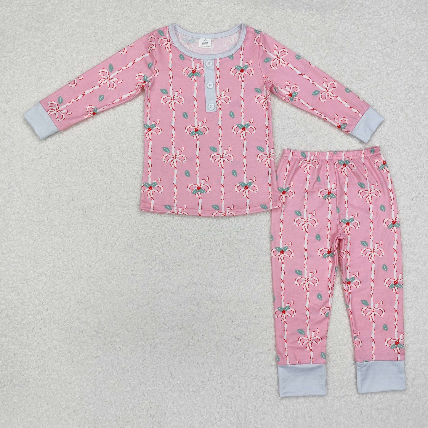 GLP1925 baby girls long sleeves pink Christmas pajamas