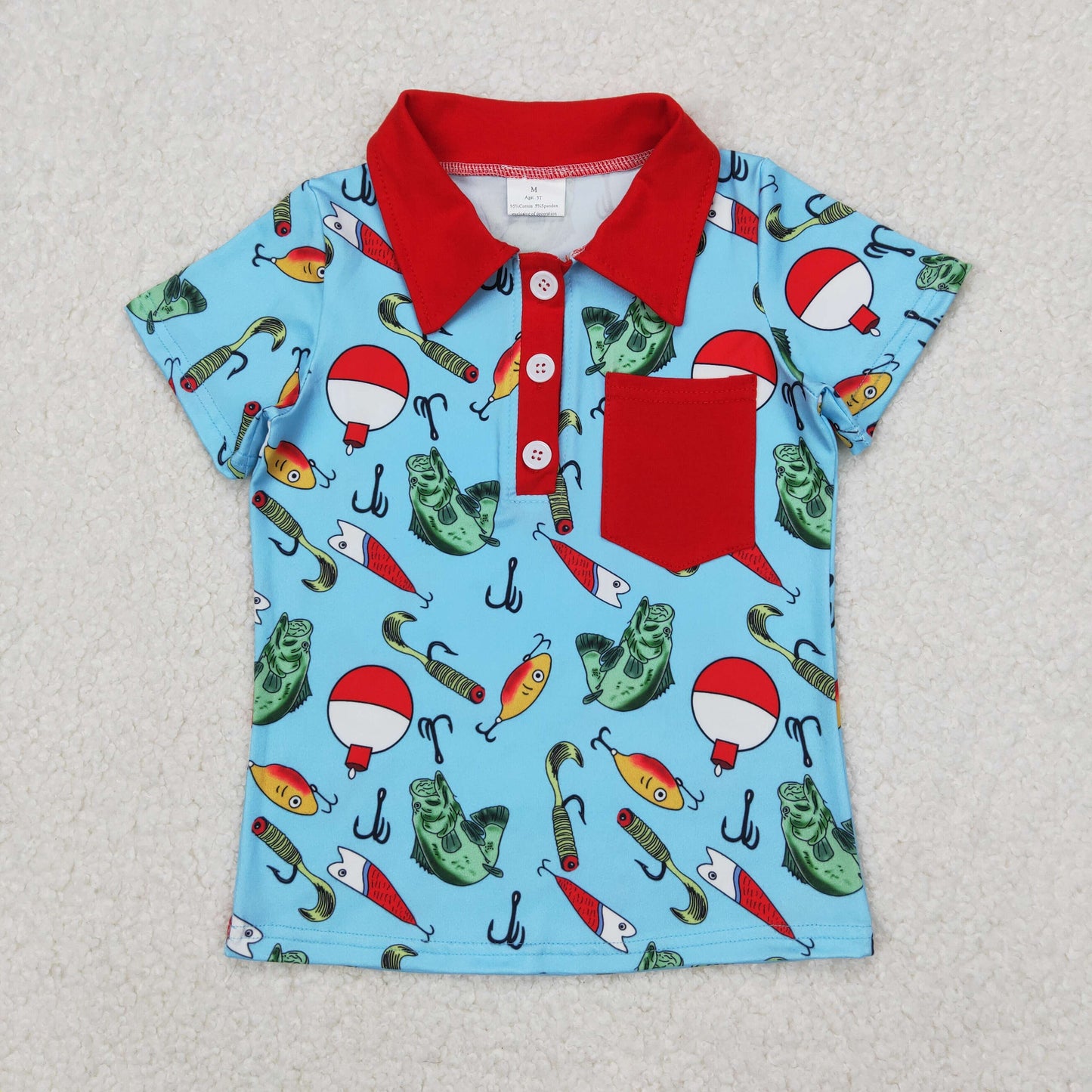 BT1172 baby boys fish red pocket short sleeves shirt top