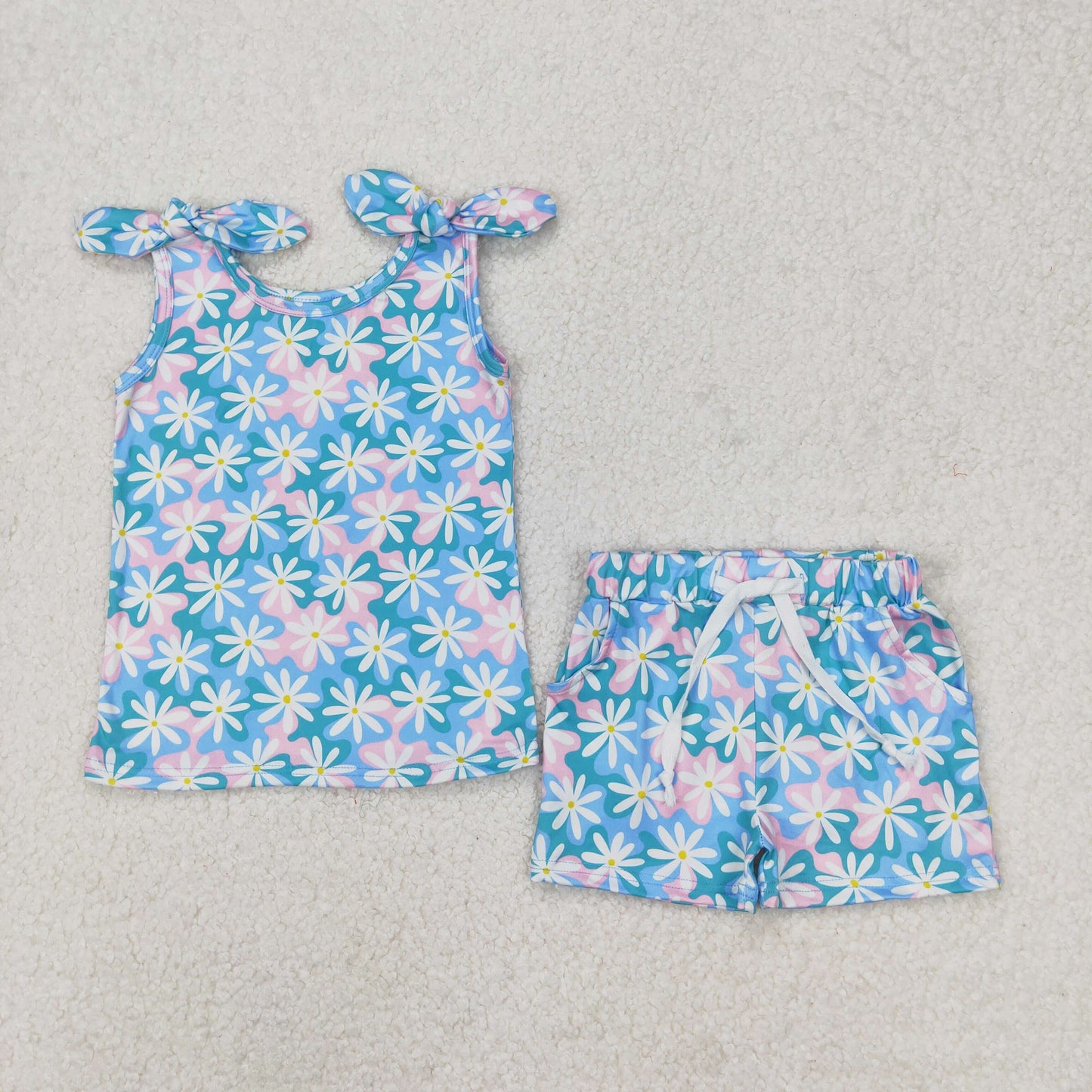 GSSO2262 baby girls green purple flower shorts outfits