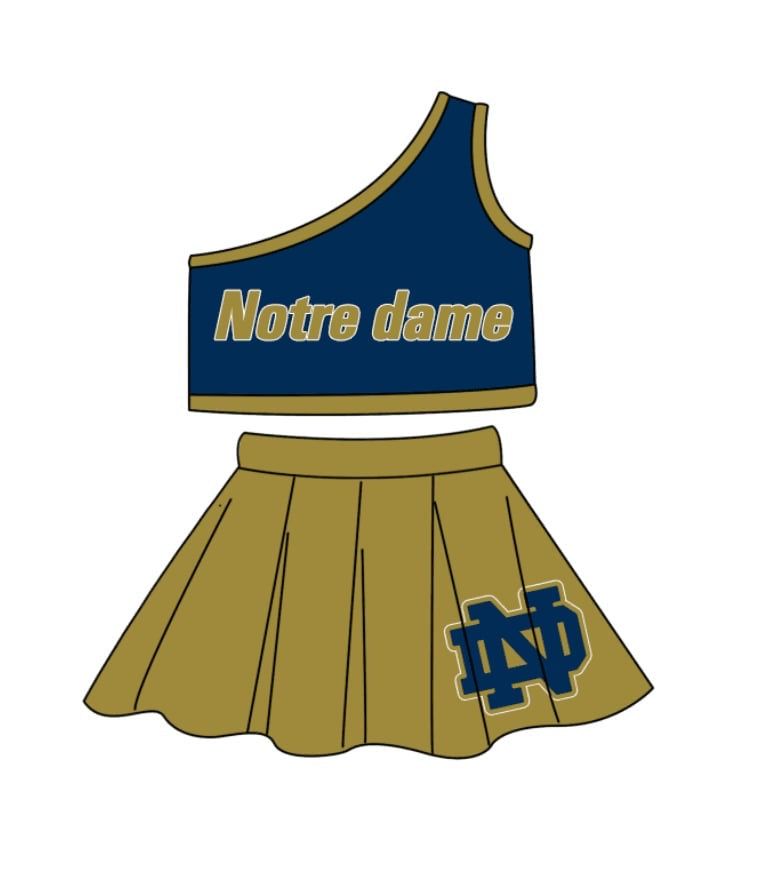 MOQ 3 Custom design baby girls Notre dame top skirt girls team outfits