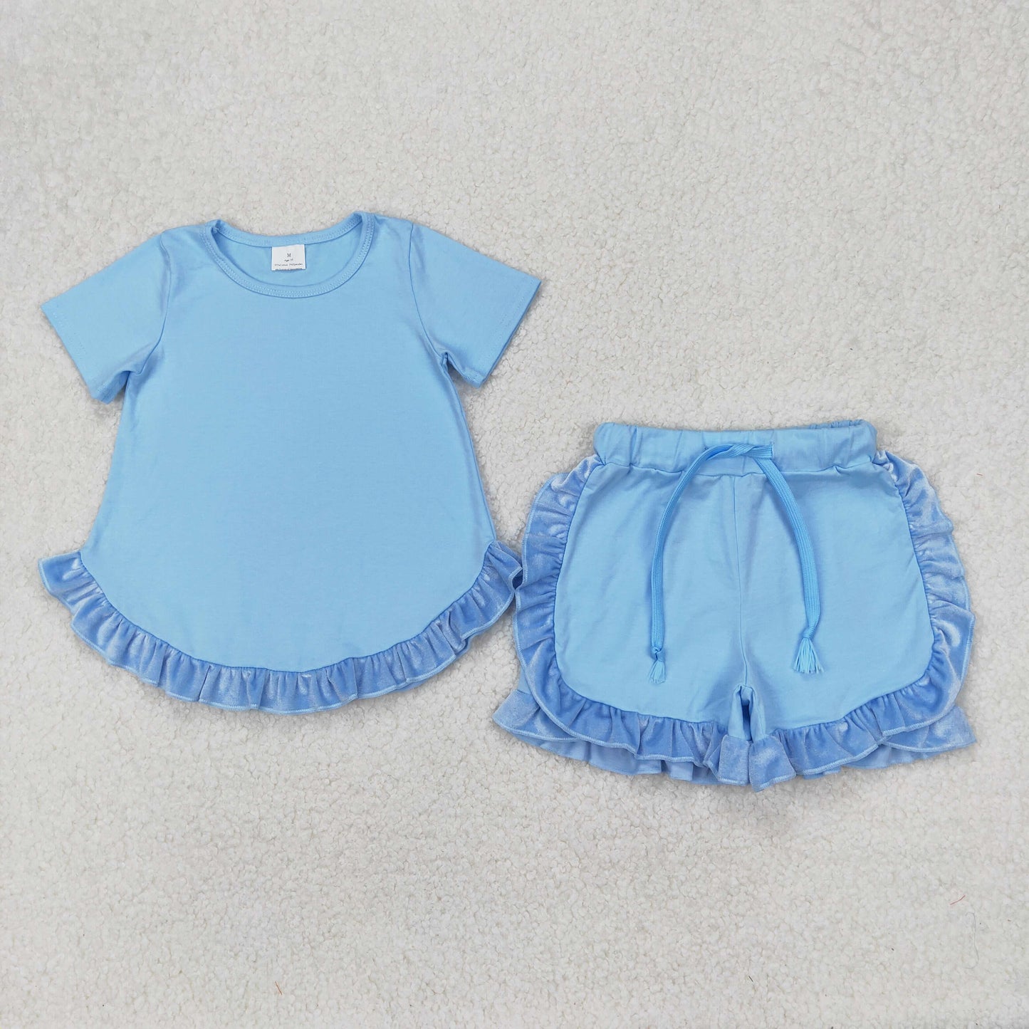 GSSO2183 baby girls blue short sleeve floral shorts outfits